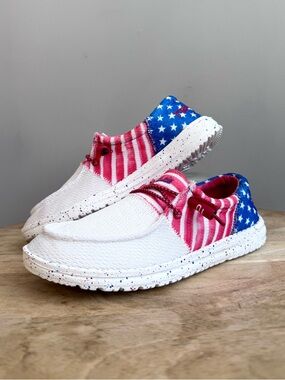 Hey Dude Wendy Tri Patriotic Americana Shoes Women Size 7 Slip On Stars Stripes